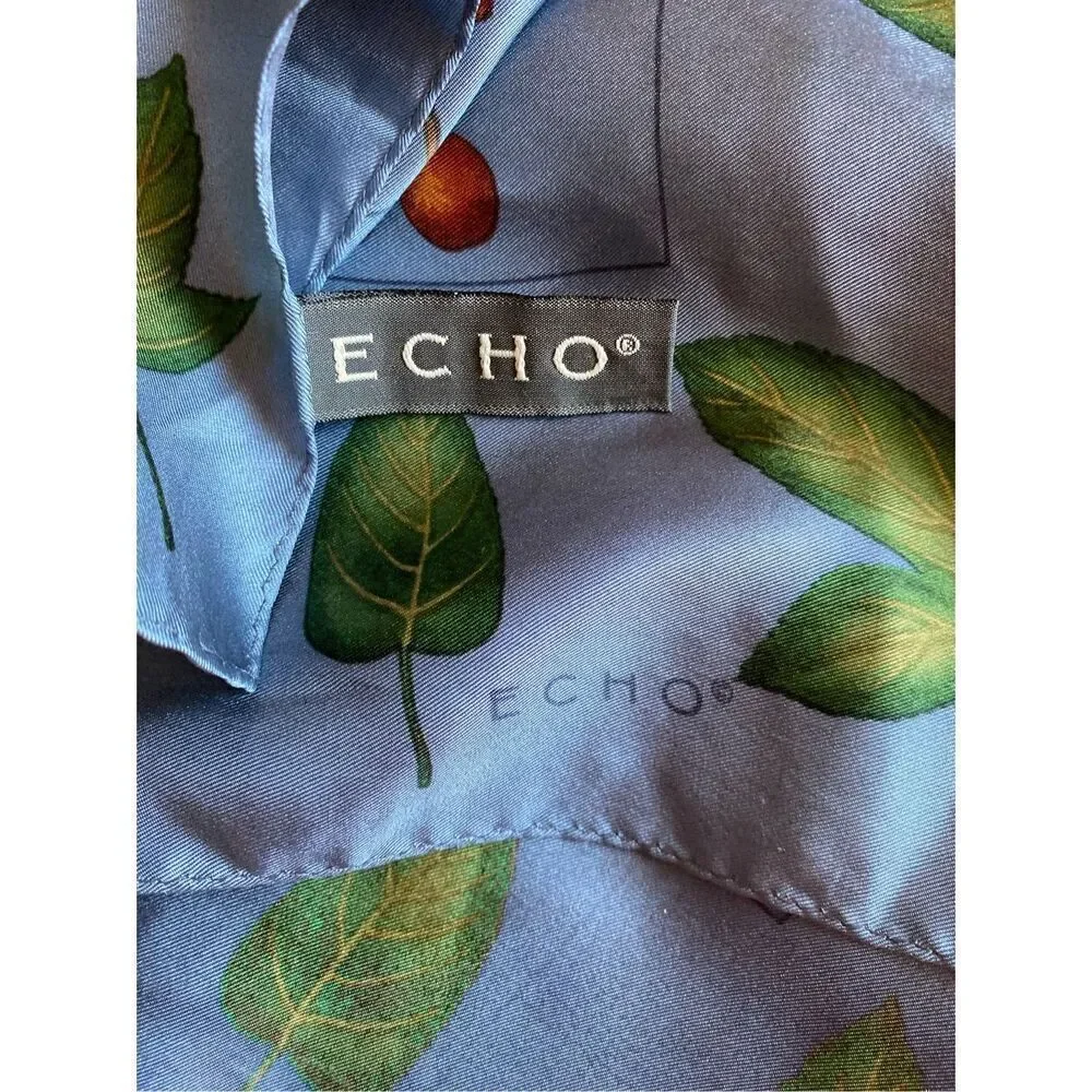 Echo vintage women’s 100% silk floral and fruit square scarf 26 x 26